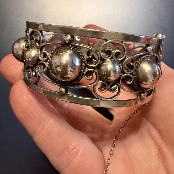 Vintage Mexico Sterling Silver 925 Scroll Link Bracelet - Picture 5 of 11